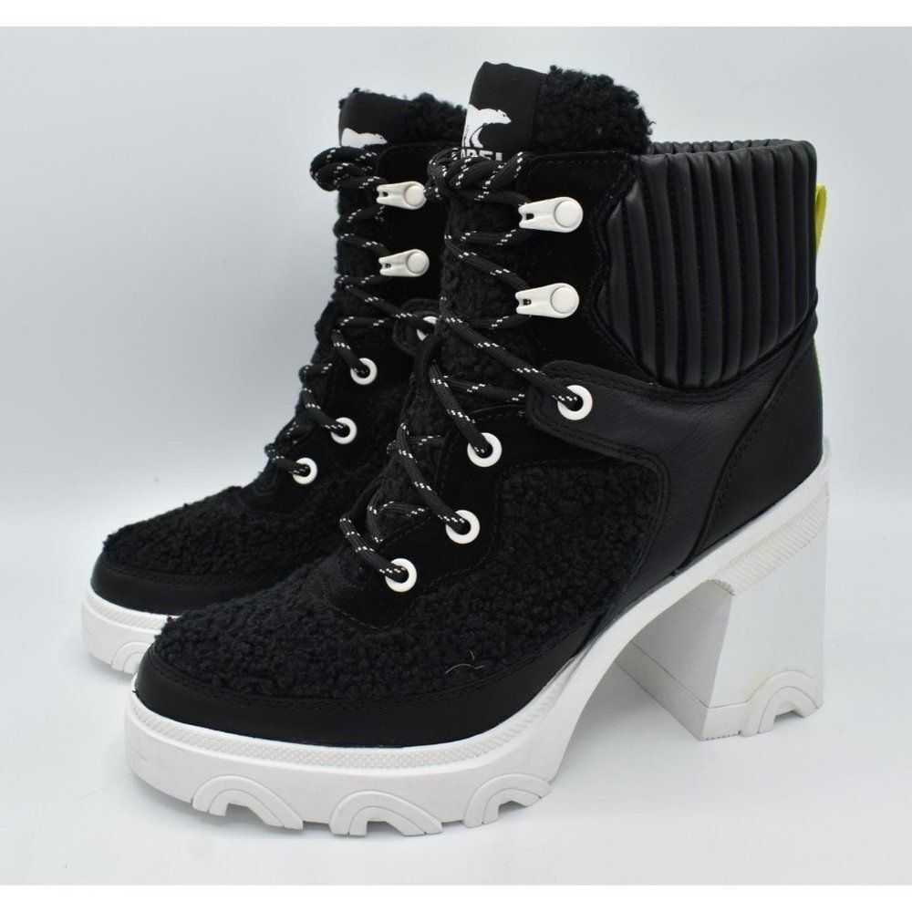 Sorel Womens Size 7 Brex Leather Faux Shearling Lined Block Heel‎ Lace Up Boots